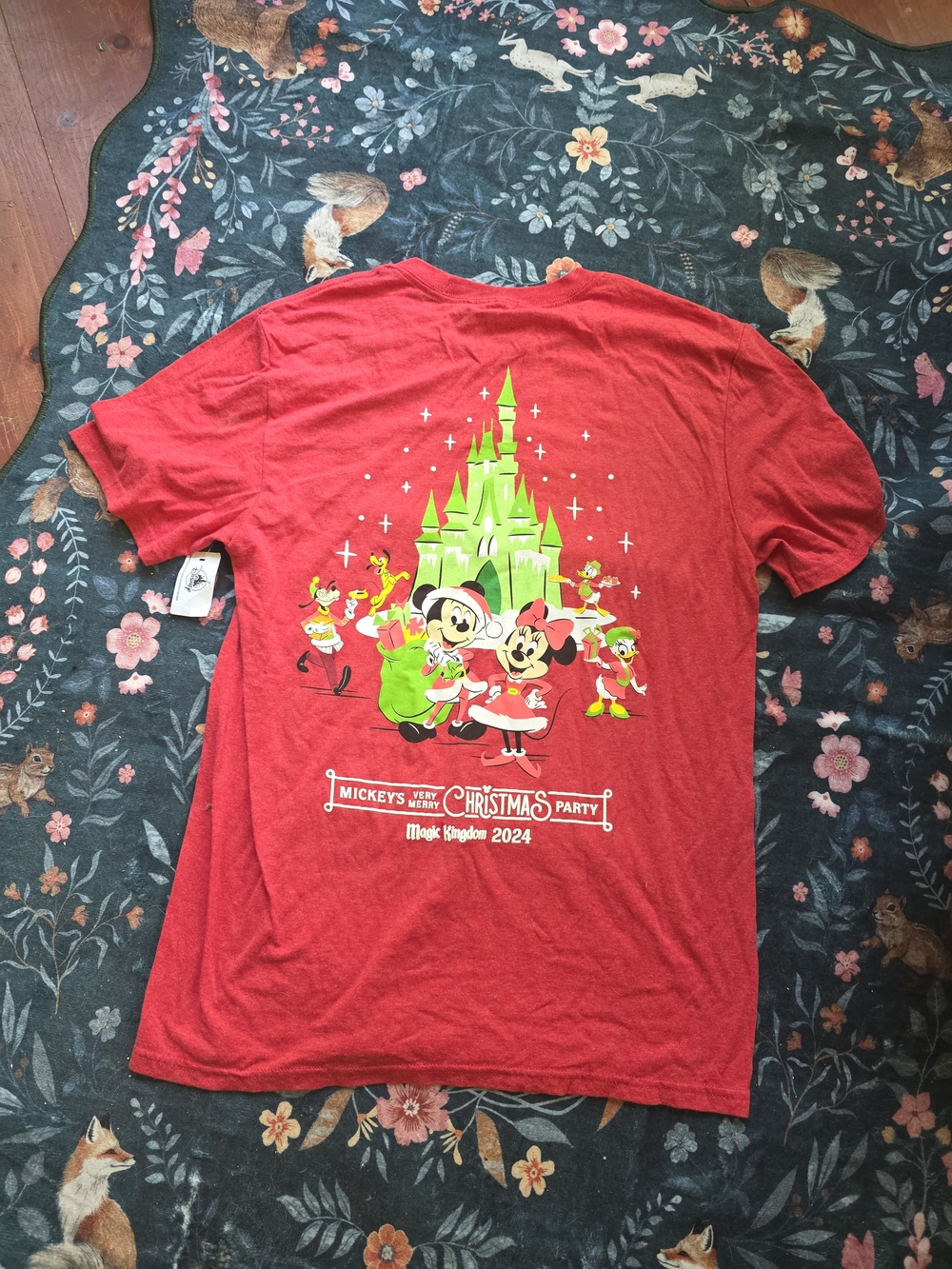 Disney Women Christmas Party 2024 Tee with Green Castle and Mickey & Minnie